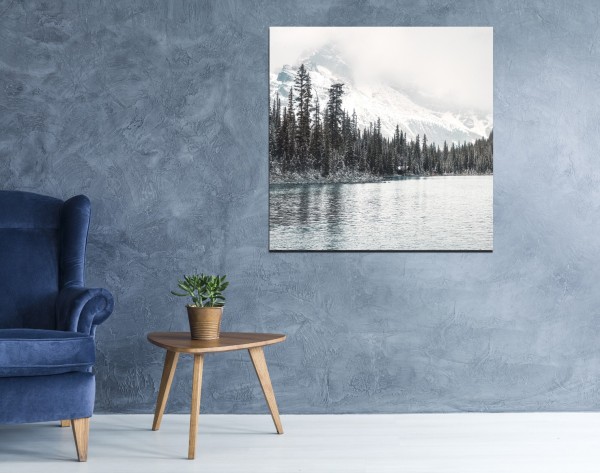 Toile imprimée 80 x 80 cm | Lac d'hiver et pin