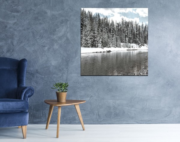 Toile imprimée 80 x 80 cm | Lac d'hiver et pin