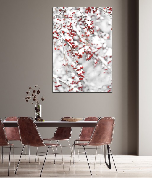 Toile imprimée 70 x 100 cm | Arbre d'hiver avec des feuilles rouges