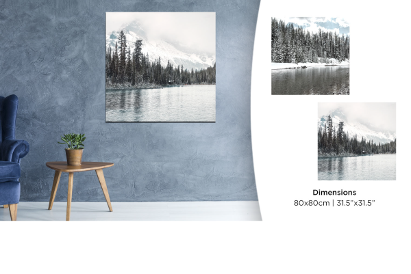 Toile imprimée 80 x 80 cm | Lac d'hiver et pin