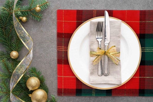 Lurex Plaid Placemats Red Gold set of 2