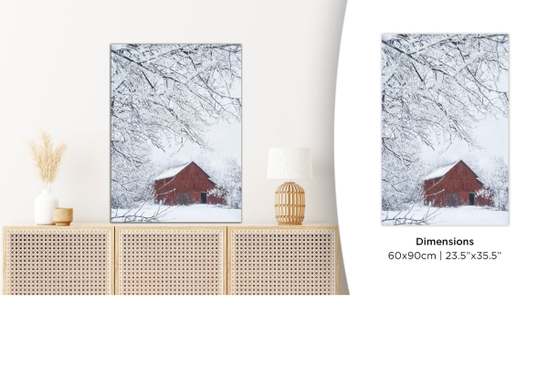 Toile imprimée 60 x 90 cm | Grange rouge d'hiver