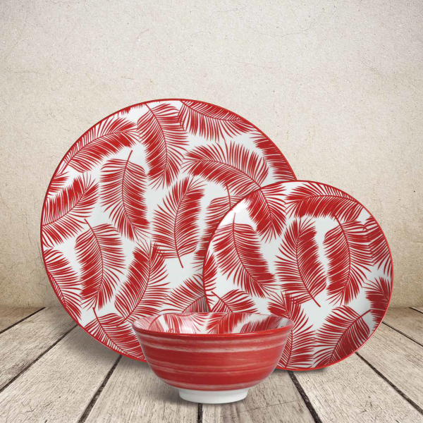 Lauren Taylor - Service de vaisselle en porcelaine 12 pièces rouge