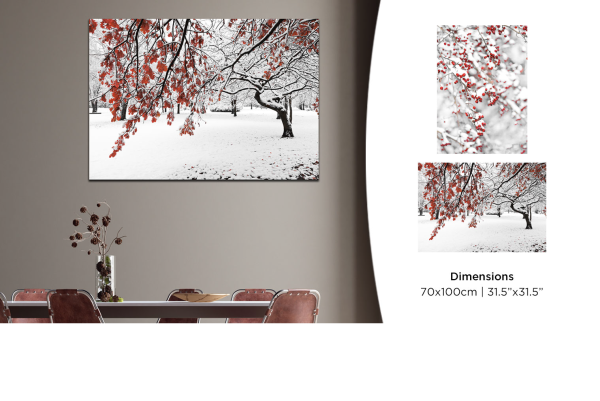 Toile imprimée 70 x 100 cm | Arbre d'hiver avec des feuilles rouges