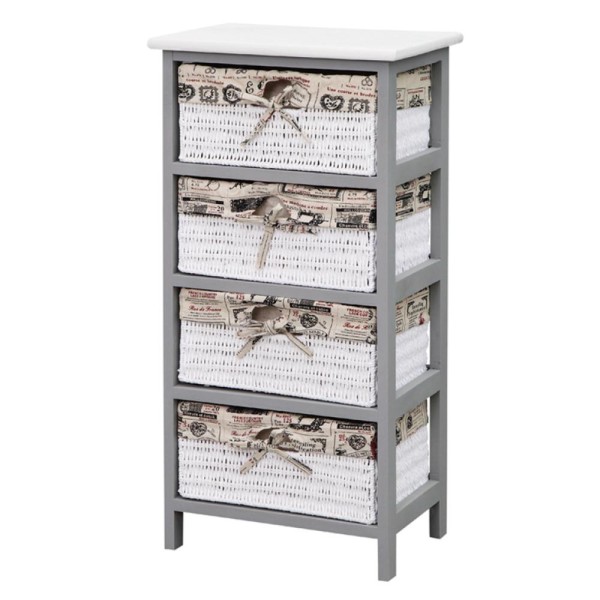 Storage Cabinet Grey Wood with 4 Baskets - Magasins Hart | Hart Stores