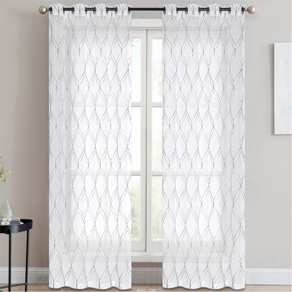 Grommet Panels Pk2 52x84 Sienna White Embroidered