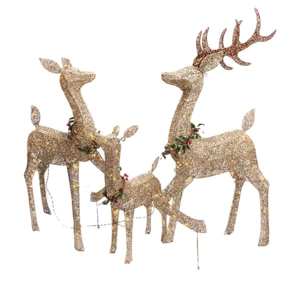 SET OF 3 LIGHT-UP GLITTER WEAVE REINDEER 0.71M-1.1M-1.3M 2
