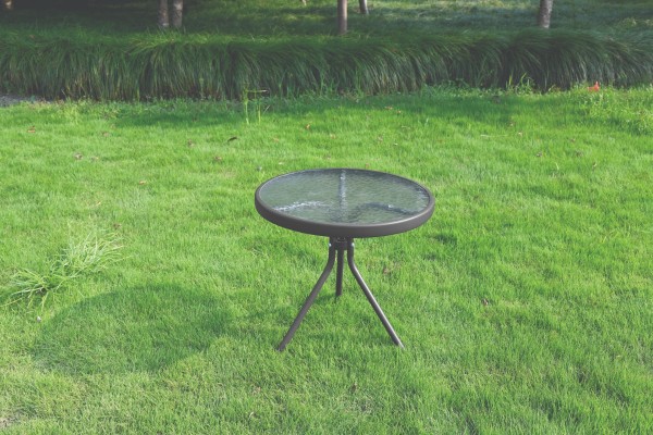 Round Steel Side Black Table With Tempered Glass
