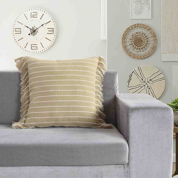 LAUREN TAYLOR - SELMA Fringed Tan With White Stitch Cushion