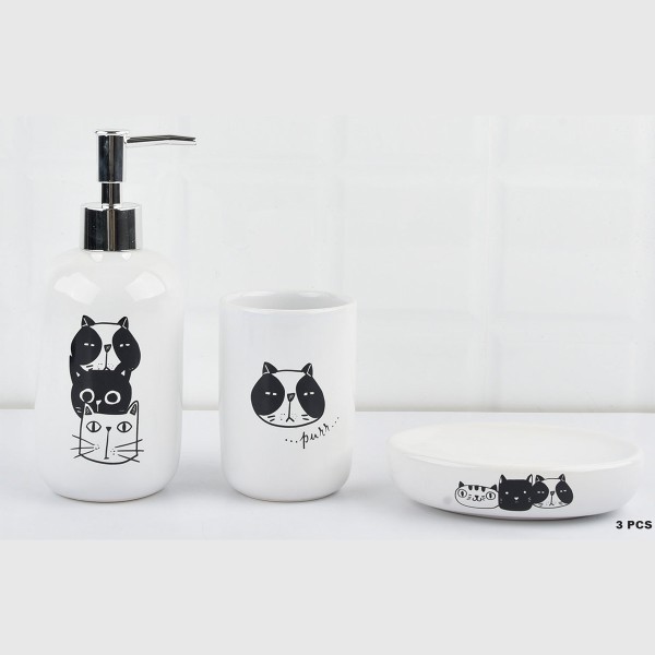 SPA - CATS 3 pcs ceramic sets white with black