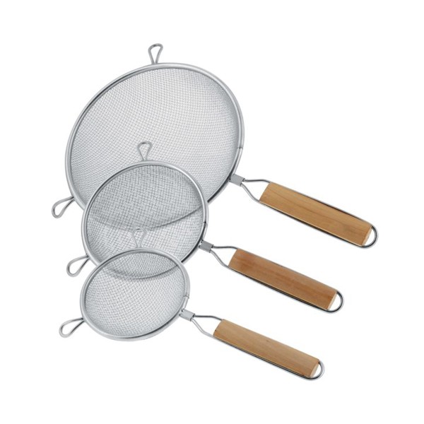 3pc Crépines Inox avec manche en bois