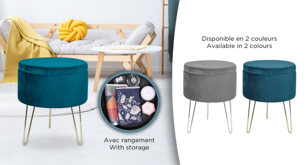 Atelier du Nord - Stool With Storage - Gold Metal Legs