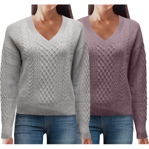 V-Neck Pullover With Diamonds & Cabl