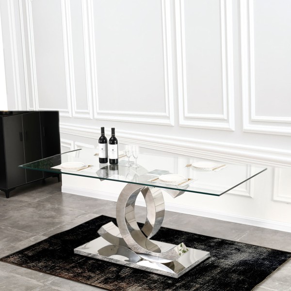 Dining Table Chanel Stainless Steel Original Color W/ Glass