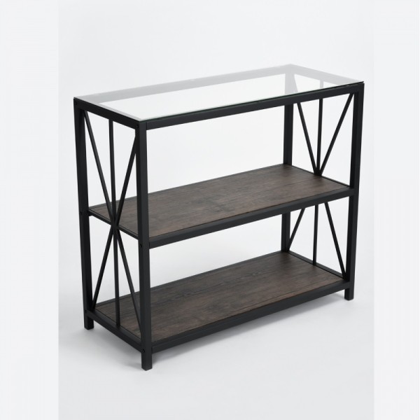 Atelier du Nord | Honourable - 3-Tier Console Table with Top Glass Shelf and Metal Frame
