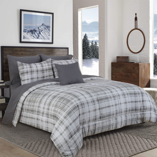 Theo- Comforter Set Grey Plaid