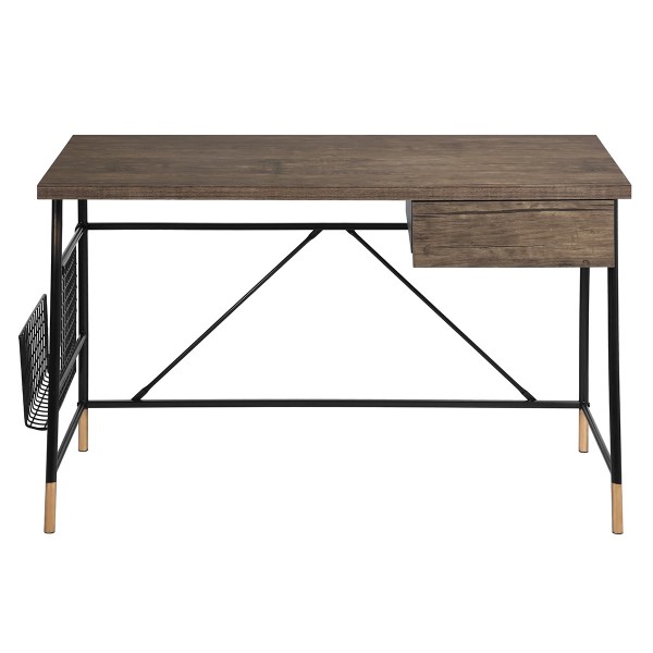 Darien | Bureau d'ordinateur avec dessus en bois et cadre en métal