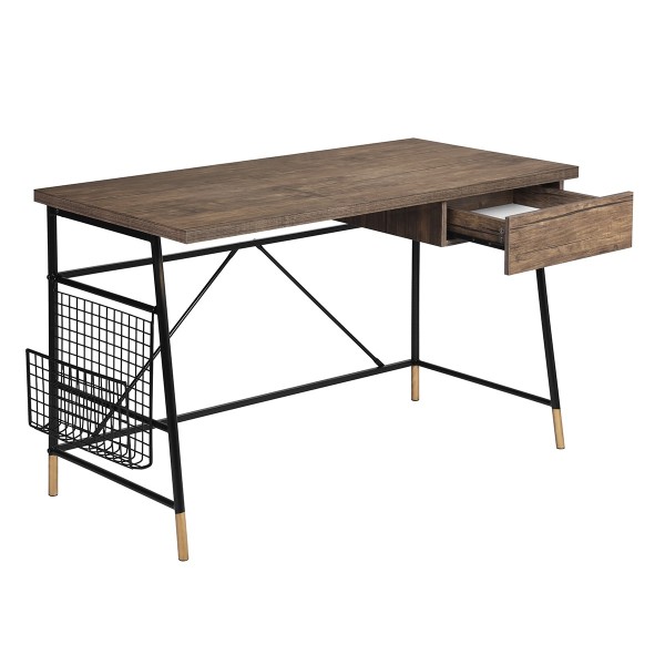 Darien | Bureau d'ordinateur avec dessus en bois et cadre en métal