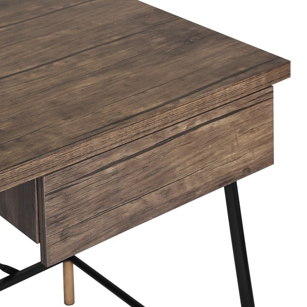 Darien | Bureau d'ordinateur avec dessus en bois et cadre en métal
