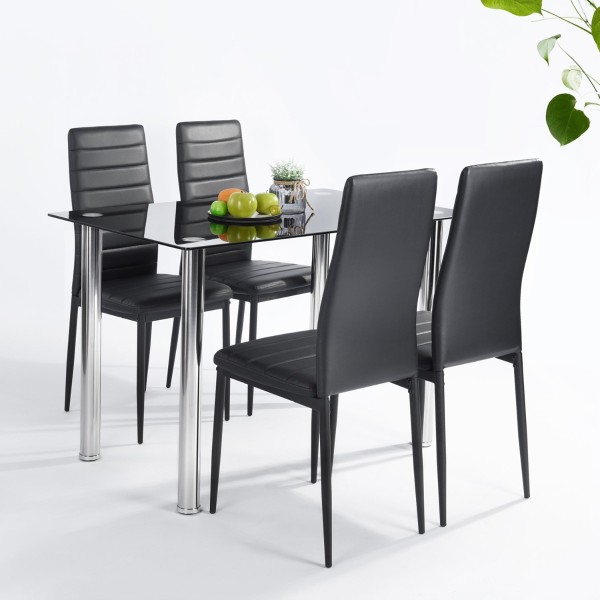 Atelier Du Nord - Xacharia 5pc Dining Room Table Tempered Glass