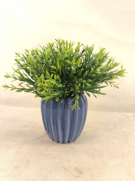 Pot en céramique bleu gazon