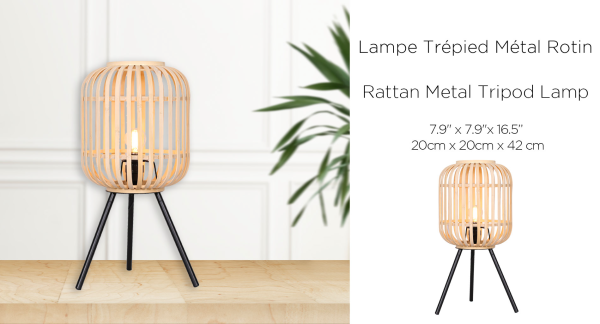 LAURENT TAYLOR - Rattan Metal Tripod Lamp