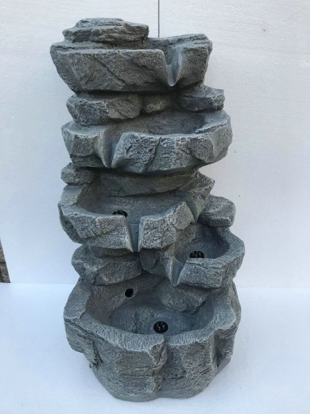 Fontaine de roche à multi-niveaux en polyrésine avec lumière DEL (42 x 38 x 70 cm)