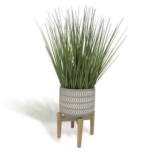 Pot Flèche Herbe En Ciment AVEC Support Bois