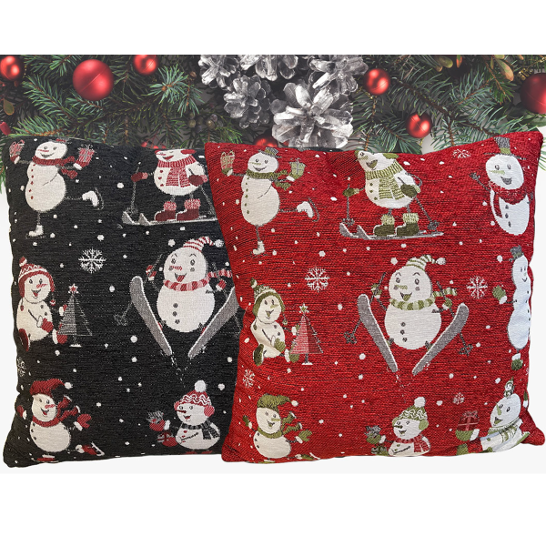 Ski Snowmen Chenille Cushion