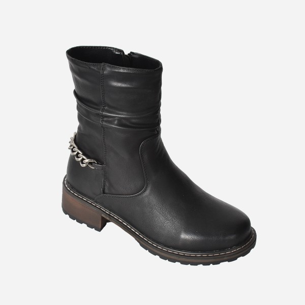 Boot With Side Zip And Chain