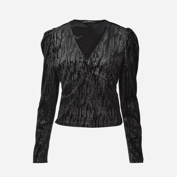 Velour V Neck Long Sleeve Top