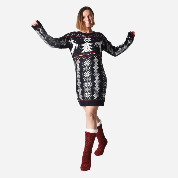 Sweater Knit Xmas Printed Dress