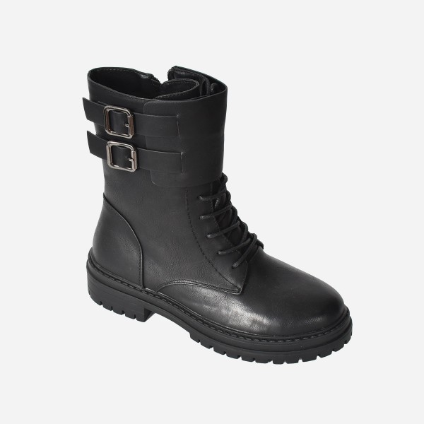 Lace Up Boot With Sidezip & 2 Straps