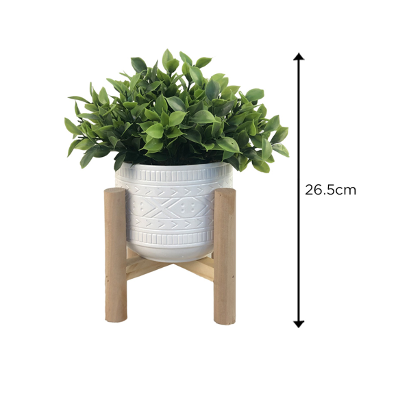 Grass Ceramic Pot In Woodstand 12x26.5 X Design