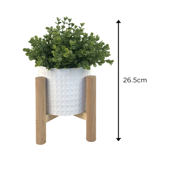 Grass Ceramic Pot In Woodstand 12x26.5