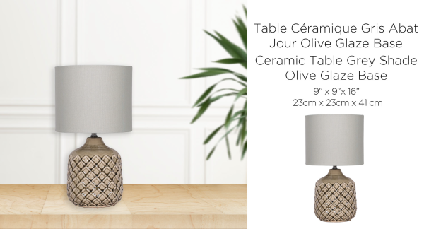 LAURENT TAYLOR - Lampe de table en céramique abat-jour gris et base émaillée olive