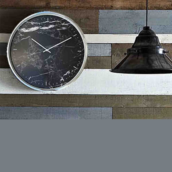 18 Horloge murale Noir Argent Marbre