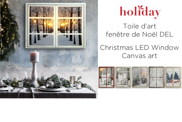Art mural sur toile imprimée avec DEL | Fenêtre de Noël 30 x 40