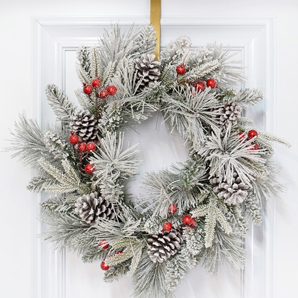 61cm Snowy Pine Wreath With Berries/pinecones Green/white
