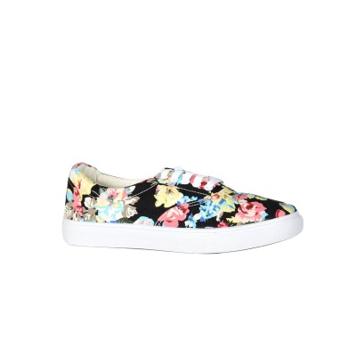 Chaussures en toile - Noir avec imprimé floral