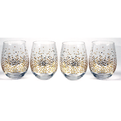 CONFETTI GOLD | Set of 4 Speckled Stemless Glasses | 18.9 oz