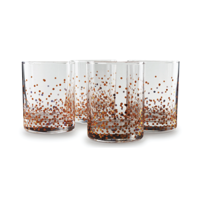 CONFETTI GOLD | Set of 4 Speckled Stemless Glasses | 11.25 oz