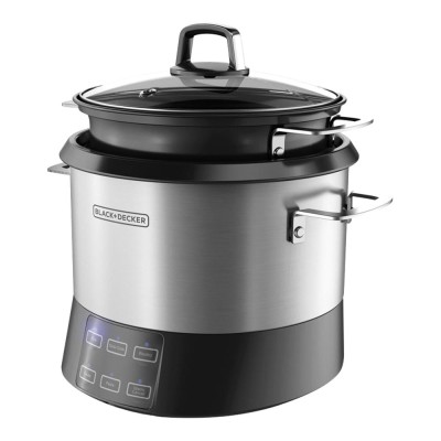 BLACK+DECKER | Faitout tout-en-un en acier inoxydable : cuiseur à riz, mijoteuse et cuiseur vapeur avec fonction sauté