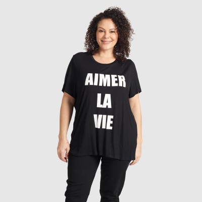Black Graphic Letter T-Shirt - AIMER LA VIE