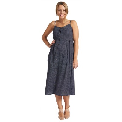 Robe d'été à pois bleu marine et blanc