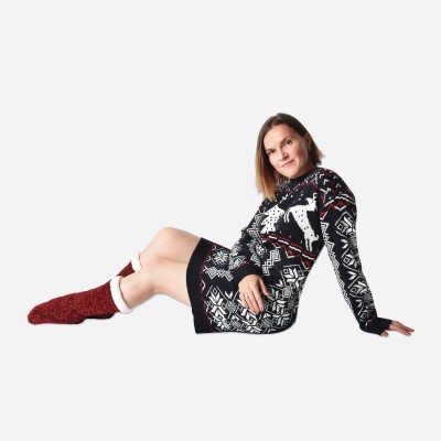 Sweater Knit Xmas Printed Dress