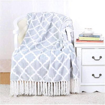 Lauren Taylor - Printed Throw with Fringe, Blue Trellis