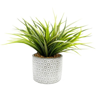 Plante artificielle dans un pot en ciment | motifs en X