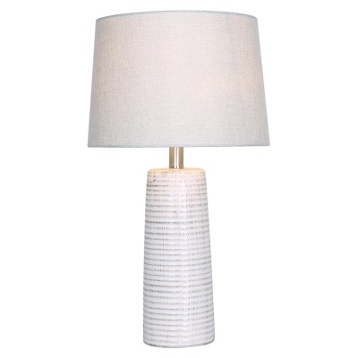Lampe de table en céramique avec base blanche et grise glacée antique avec abat-jour blanc