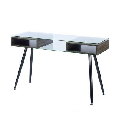 Lugner - Bureau avec design en bois et plateau en verre